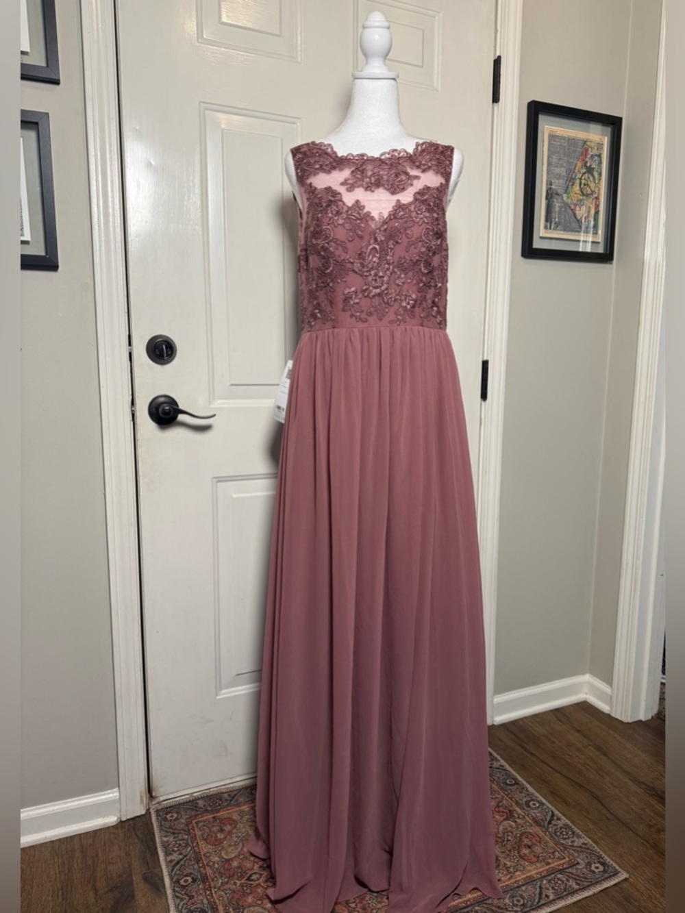 Azazie Dusty Rose Lace Appliqué Maxi Dress